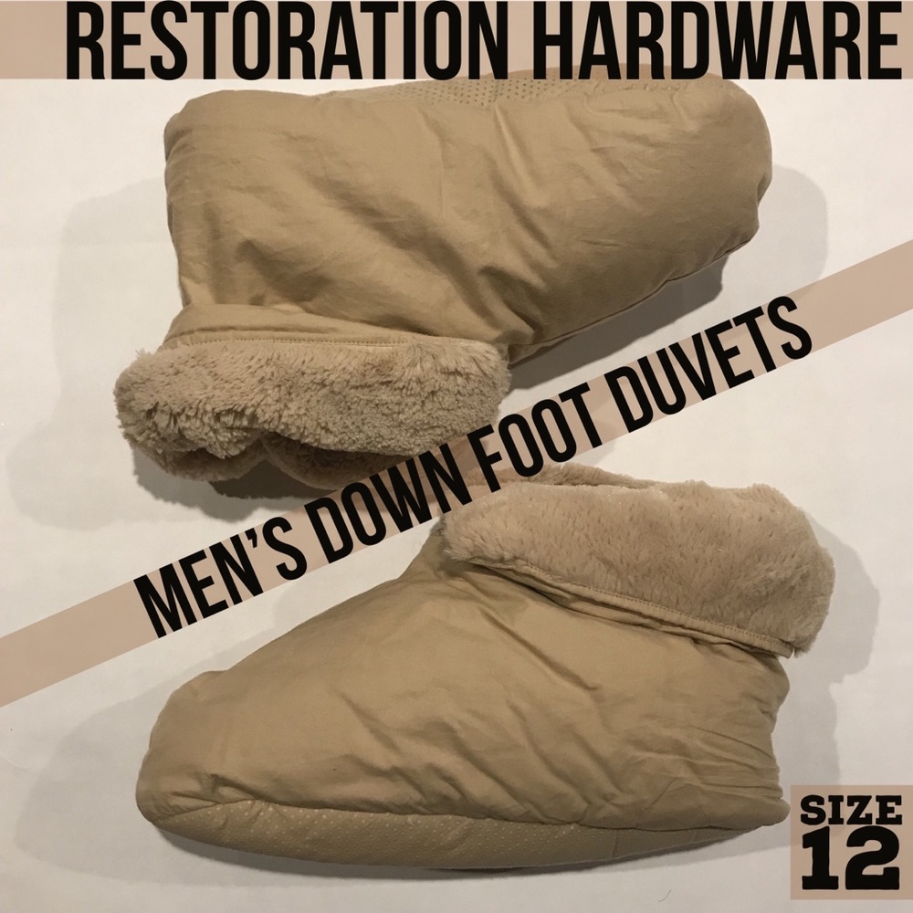 Restoration Hardware Men’s Down Slippers Tan 12